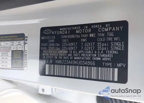 2019 Hyundai Tucson Se from USA, damaged, VIN KM8J23A49KU034866